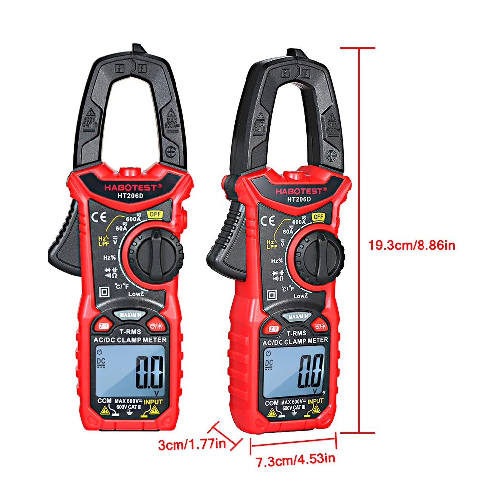 HABOTEST HT206A/HT206B/HT206D AC/DC Цифровой клещи для измерения AC/DC напряжения, AC/DC тока, NCV клещи мультиметр