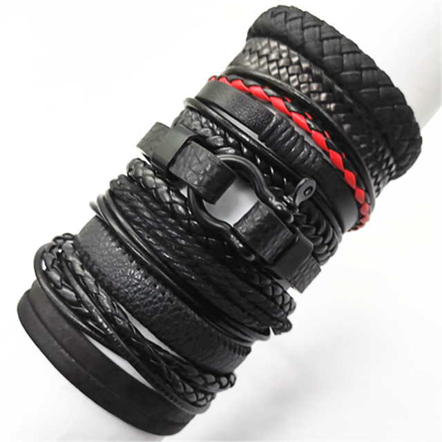 Bracelets 10pcs/set Wrap Woven Fashion Handmade Men Bracelets Women Leather Bracelet Men Bangle Wholesale Jewelry Gift