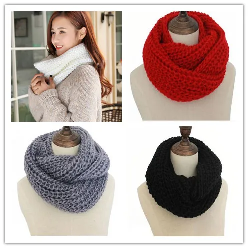 

2019 Autumn Winter Knitting Scarf Warm Scarf For Ladies Nylon Neckerchief Pure Color Wool Scarf Ring Unisex
