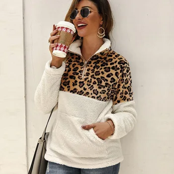 

Woman Sweatshirts Fleece Autumn Winter Clothing Harajuku Hoodies European Style Leopard