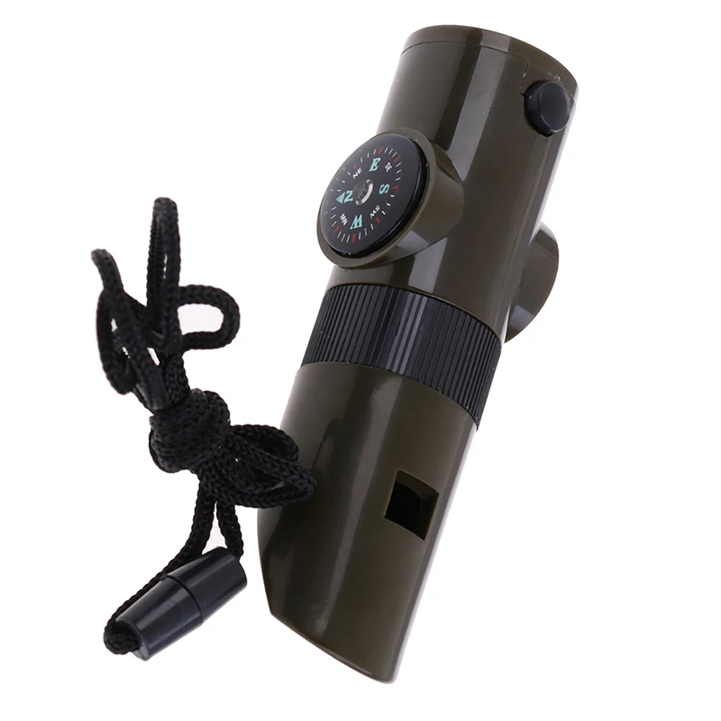 1pc 7 In1 Multifunctional Survival Whistle Compass Thermometer LED Flashlight | Спорт и развлечения