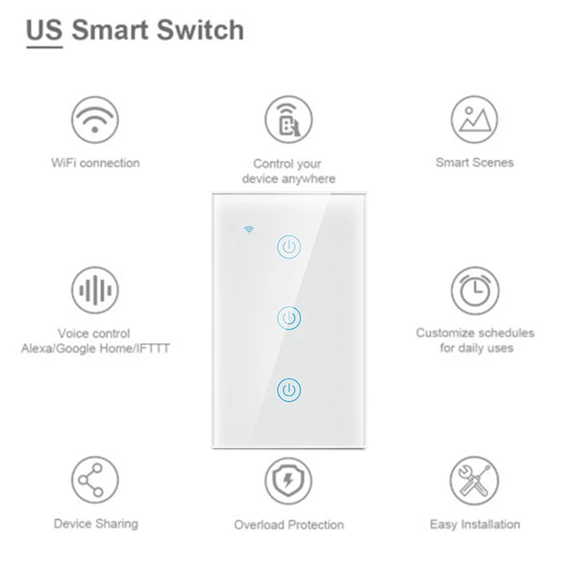 ACCKIP WiFi 120 тип смарт-переключатель 1-3банд стандарт США умный настенный сенсорный светильник