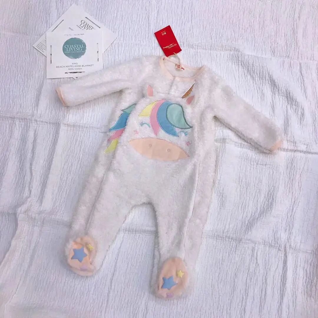 Комбинезон для новорожденных девочек, одежда для новорожденных с изображением единорога г. Зимний комбинезон с длинными рукавами розовый теплый комбинезон для малышей от 9 до 24 месяцев - Цвет: Розовый