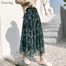 Женская элегантная Тюлевая юбка с принтом пейсли, Женская Корейская Повседневная плиссированная трапециевидная сетчатая юбка с высокой талией, Saias Faldas, весна SK479
