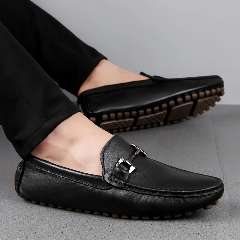 Designer Men's Casual Shoes Summer Breathable Fashion black White Sneakers slip on Men genuine Leather loafers male |