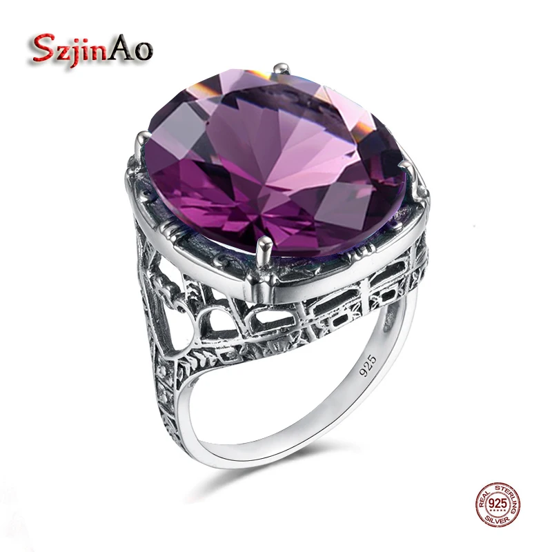Yaresul Silber Ring 925 Frauen - Edelstein Ring Mit Saphir, Smaragd Oder Amethyst | Größe 49.3-62