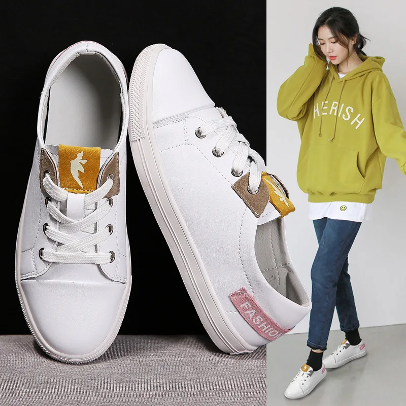 

2019 Autumn New Style Genuine Leather Lace-up White Shoes Student Korean-style Versatile Shoes Women Flat Keel Thin Shoes Women'