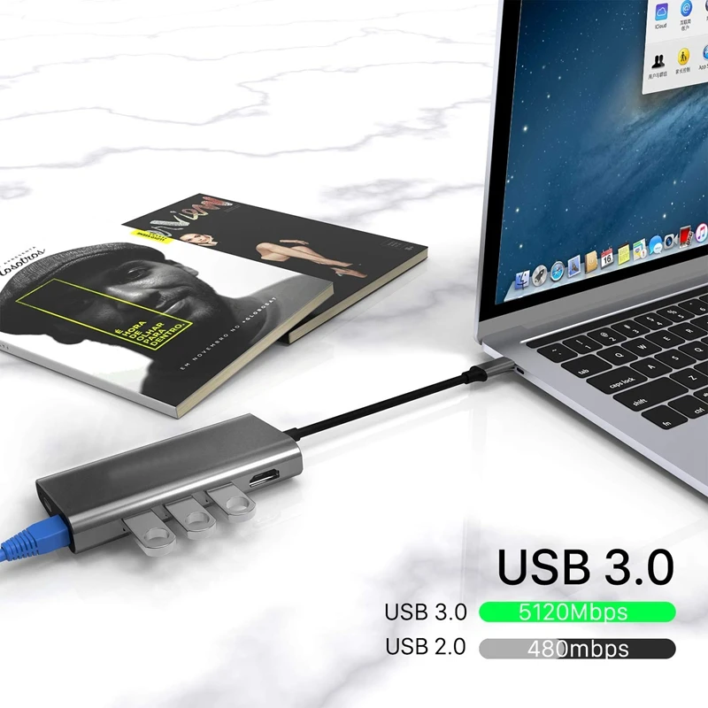 Usb C концентратор 8 в 1 Rj45 Порты и разъёмы, 4K кабель-Переходник Usb C на Hdmi, 3 Порты Usb 3,0, Tf/Micro-Sd кард-ридер, Usb-C Мощность доставки, Тип C концентратор адаптера