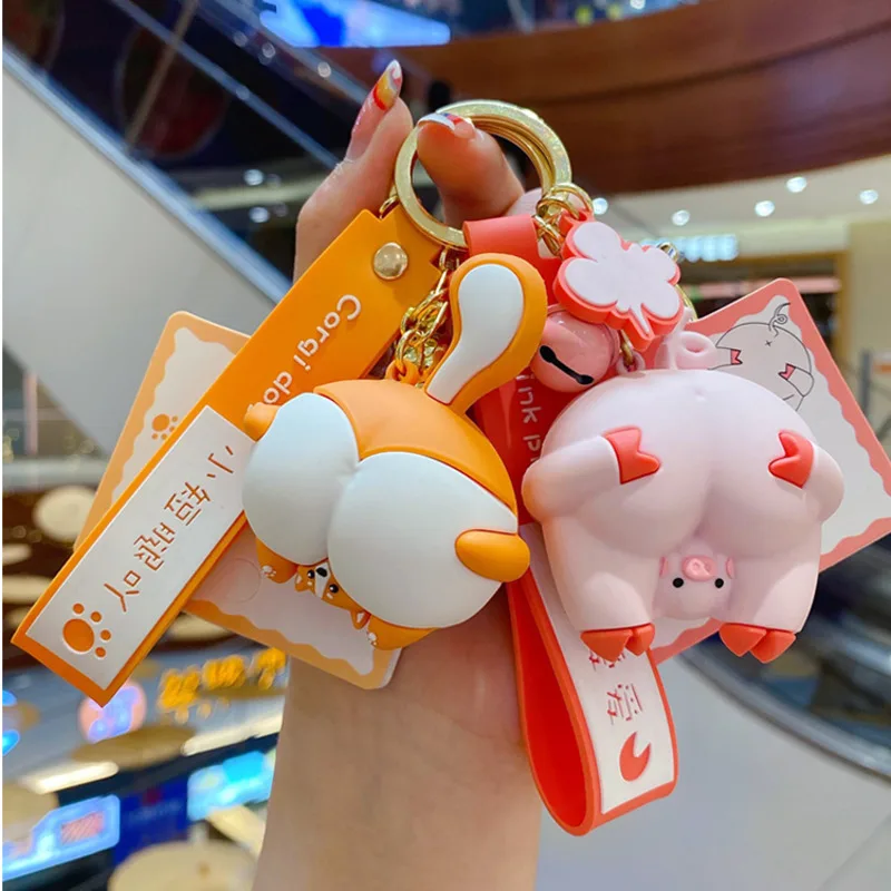 PP animal Keychain Panda Blue cat Pink Pig Orange corgi Pendant Cute Bag Car Keyring Jewelry Lanyard Men Women Couple Gift color stones studded elephant jewelry trinket box crystals elephant keepsake display box cute animal shaped gift