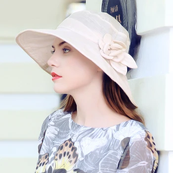 

Bucket Hat Women Summer Sun Hats Folding Outdoor Cap Fisherman Hat Solid Outdoor Linen Sunhat Girls Caps with Handmade Flower