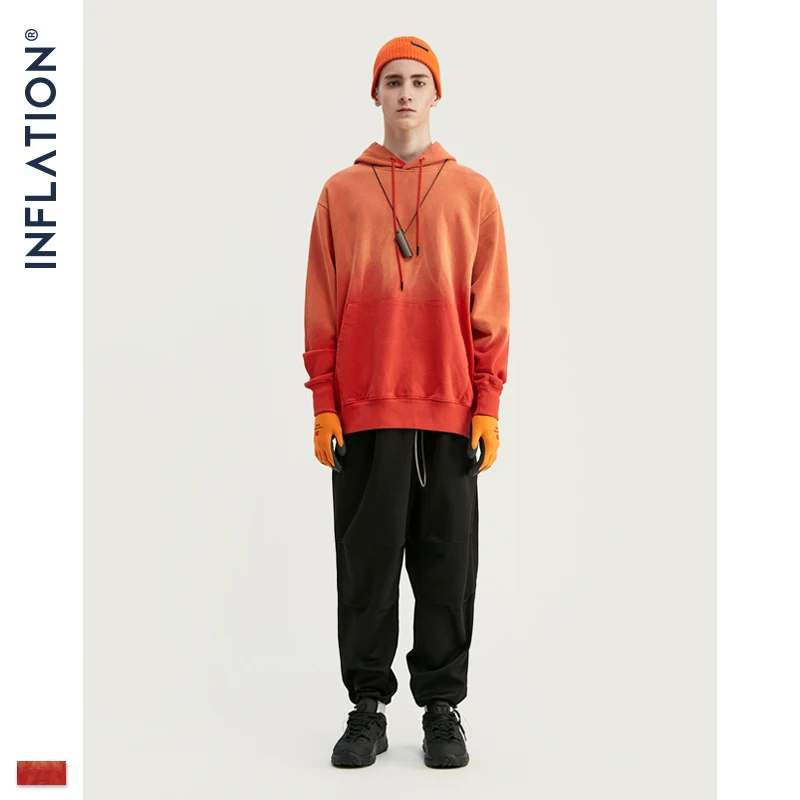 INFLATION мужские толстовки Dip Dye FW уличная оранжевая Мужская толстовка большого размера в стиле хип-хоп, хлопок, мужские зимние толстовки 9650W