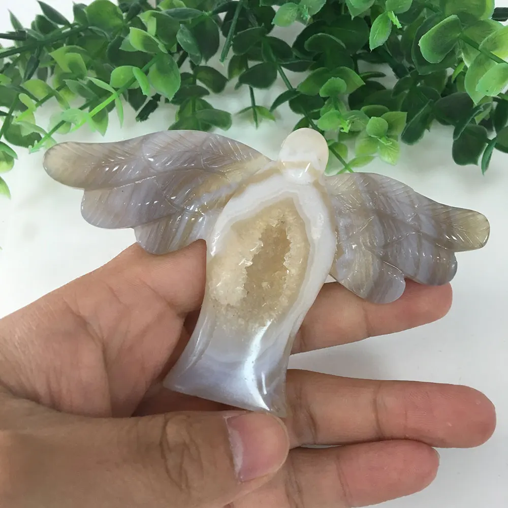 Натуральный агат Geode Angel Drusy Druse фигурка животного Кристалл кварц драгоценный