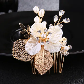 

Bridal Hair Headdress Comb Handmade Crystal Beads Pearls Jewelry Headdress Wedding Hair Accessories Ornaments FS75