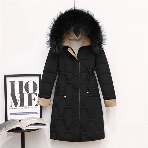 Black Real Fur Tcyeek Зимний пуховик Женская одежда с капюшоном из натурального меха енота корейский теплый пуховик женская утепленная куртка Hiver W1723 - Цвет: Black Real Fur