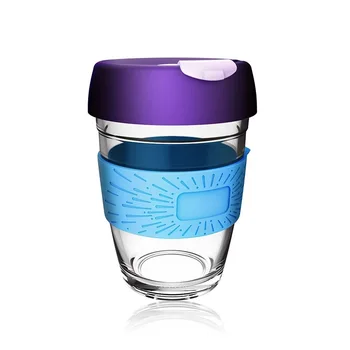 

12oz Silicone Glass Thermal Insulation Leakproof Glass Coffee Cup with Cover Silicone Coffee Cup with Silicone Sleeve cups