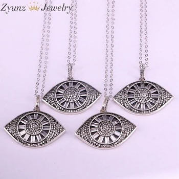 

5PCS, Clear Cz Turkish Eye Pendent Necklace for Women Bohemian Alloy Eye Chain Zircon Dark Silver Color Jewelry