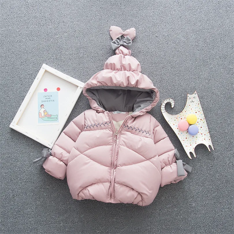 Зимняя одежда для маленьких девочек плотная теплая куртка для маленьких девочек, пальто Верхняя одежда с капюшоном для маленьких девочек плотная теплая парка для малышей, пальто для девочек - Цвет: Розовый