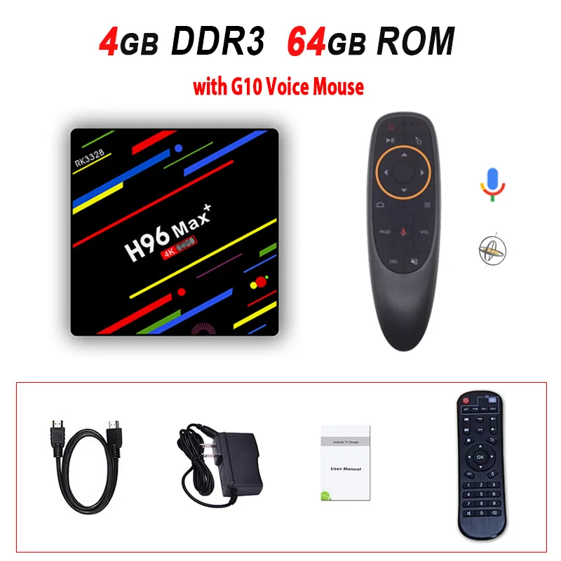 4GB 64GB with G10 H96 MAX+ tv Box Android 9,0 Smart tv Box с G10 Voice Air mouse 4 Гб 64 Гб Rockchip RK3328 H.265 4K H96max Plus телеприставка - Цвет: 4GB 64GB with G10