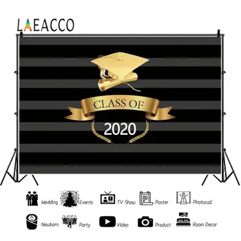 

Laeacco Vinyl Background For Photography Golden Graduation Class Of 2020 Black Stripes Customized Banner Photography Backdrop
