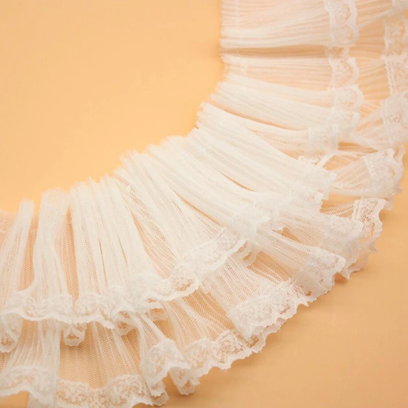 

20Meters 9cm White Black Mesh Ruffle Lace Trim Decoration Two Layers Lace Ribbon for Baby Skirt Baby Doll Fabric