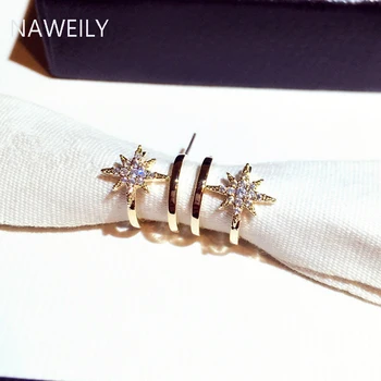 

Exquisite Korean Shining Star Stud Earrings Female Fashion Rhinestone Earring Trendy Women Gold Color Ear Clip