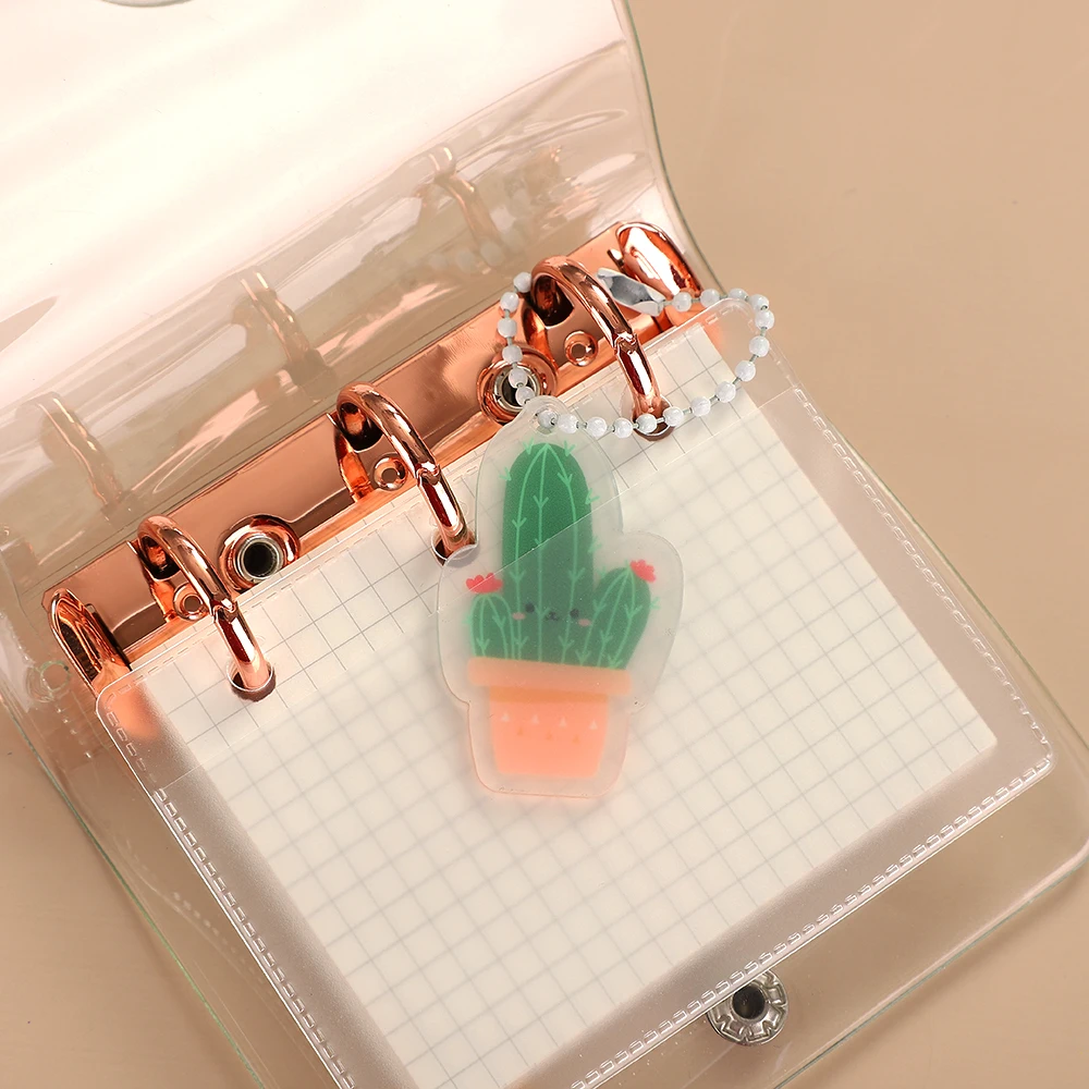 JIANWU Creative Cute Transparent 3 ring Mini Loose-leaf Hand Book Student Portable Notebook ring binder Kawaii School Supplies