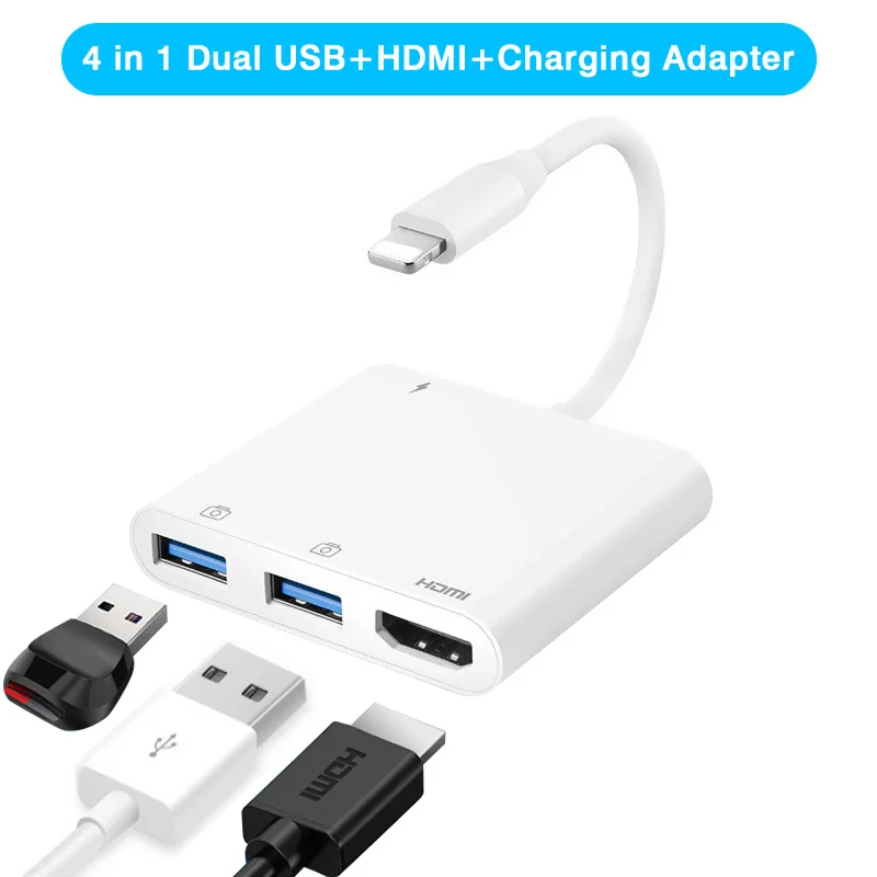 AMLLXEN Adaptateur HDMI OTG pour iPhone, HDMI + Double USB Femelle