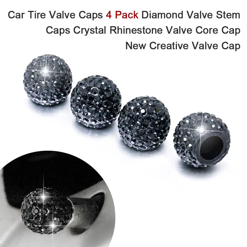 Sikawai Bling Valve Stem Caps Black Sparkling Handmade Crystal Rhinest - 3