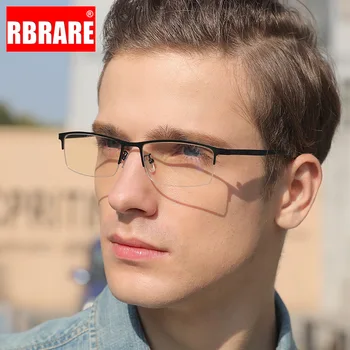 

RBRARE Simple Half Frame Flat Retro Glasses Frame Men High End Reading Glasses Frame Men's Business Metal Glasses Frame Gafas