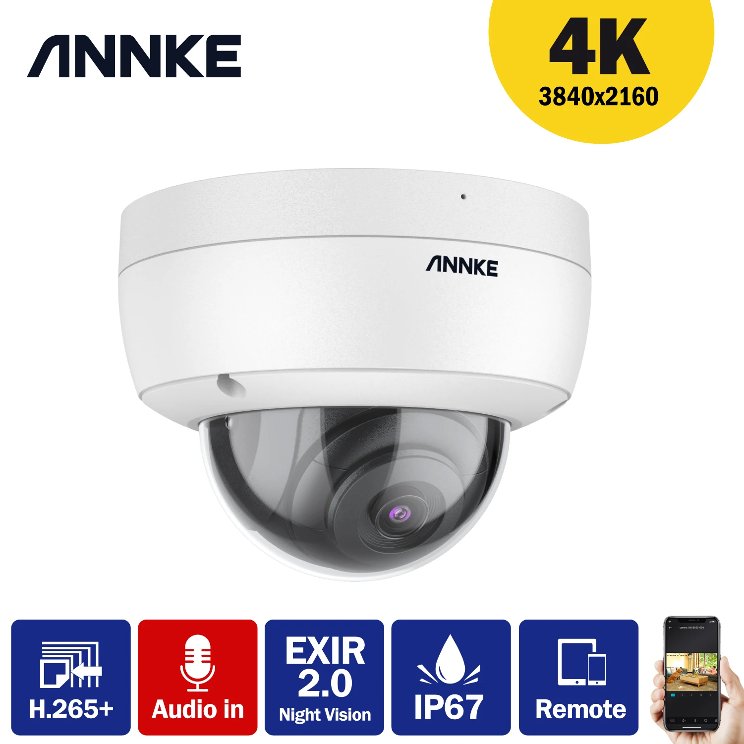 Купольная камера видеонаблюдения ANNKE погодозащищенная уличная 8 Мп POE 4K |