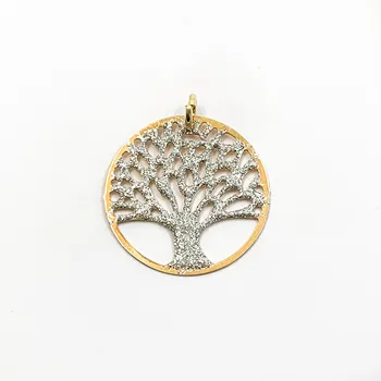 

Pendant Tree of life made in sterling silver 925 mls yellow gold plated 18kt & decorated with glitter.