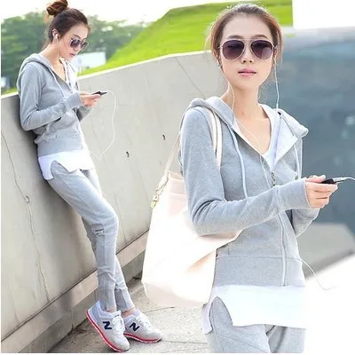 

2016 Autumn Clothing Graphics Korean-style Large Size Slimming Thin Hoodie Long-sleeve Suit Three-piece Set Women's Fashion