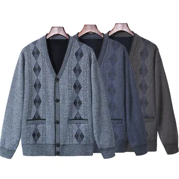 

New Style Young and Middle-Aged People Men's Clothing Brushed and Thick Sweater Male Knitted Cardigan Fashion Fashion Winter