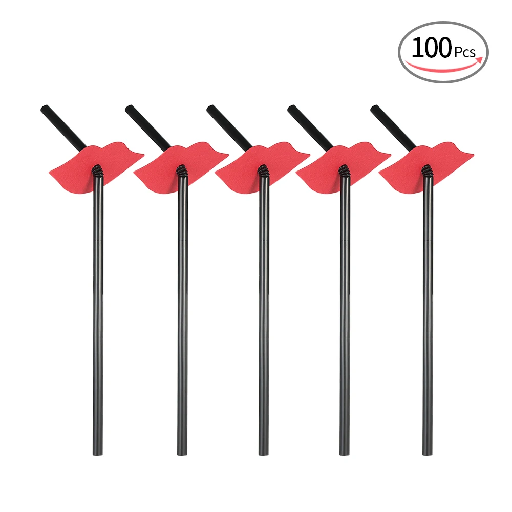 Red Lips 100 шт одноразовые пищевые пластиковые соломинки для питья, дня рождения, свадьбы, вечеринки, аксессуары, принадлежности для черной бороды/красных губ - Цвет: Red Lips