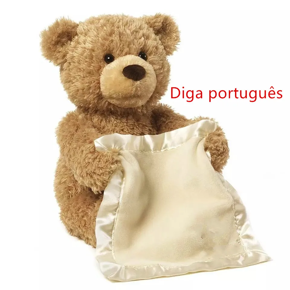 Say Portuguese Стиль Горячая Распродажа Американский медведь Peekaboo говорящий будет перемещать плюшевый медведь электрический голос над лицом застенчивый медведь плюшевая игрушка - Цвет: Say Portuguese