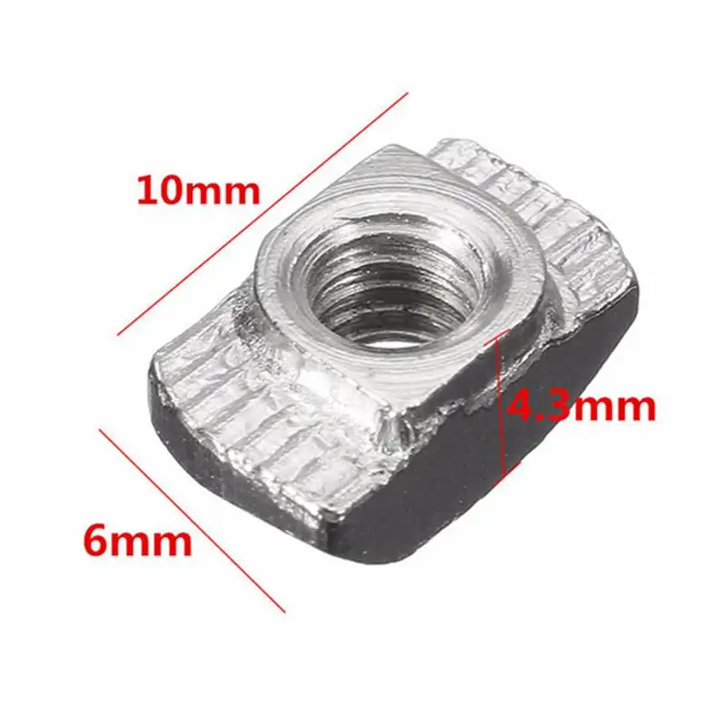 50pcs M4-20 T-Nut Female Thread T Slot Hammer Head Drop in Nut 50pcs Silver Tone