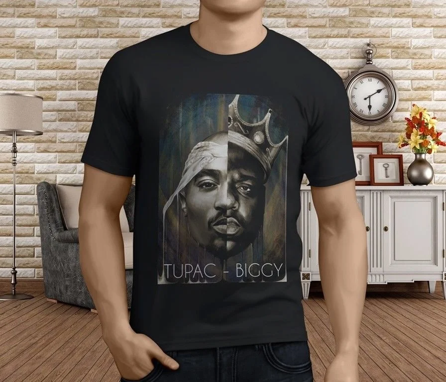 Design Your Own Shirt Men's New Popular 2Pac Biggie Rap Hip Hop Black T-Shirt S-3XL Short Printing Machine O-Neck T Shirts | Мужская