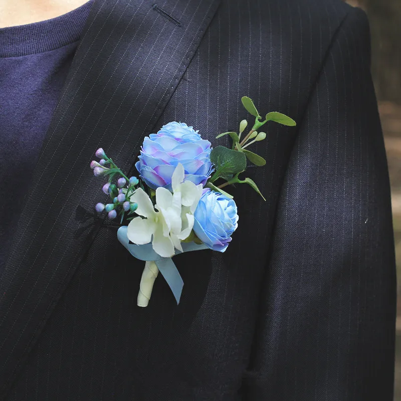 Boutonniere JaneVini небесно-голубая роза Articielle Свадебный букет для невесты шелковый букет цветов невесты цвета слоновой кости пион Свадебный букет Ramo Noiva - Цвет: Boutonniere