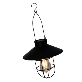 

Solar Power Iron Art Portable Lantern Decorative LED Light Solar Hanging Lamp Outdoor Balcony Garden Hanging Lamp (Black)