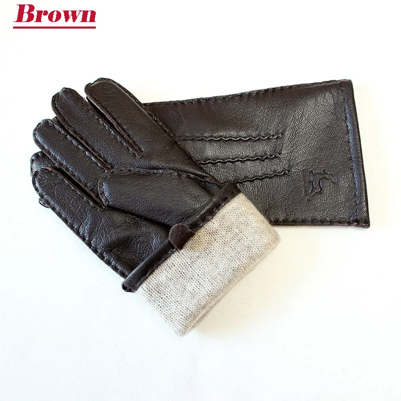 Lupine перчатки женские тонкие шерстяные подкладка ручной работы Осенние Теплые уличные путешествия черные женские водительские кожаные