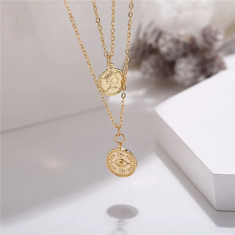 17KM, винтажное многослойное золотое ожерелье в виде листа дьявола для женщин, модное металлическое ожерелье с монетой, звездой и луной, ювелирные изделия с чокерами