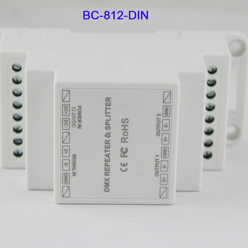 BC-812-DIN/BC-812-DIN-RJ45 DC12-24V DIN Rail DMX512 Signal Amplifier One input channel,two output channels led controller