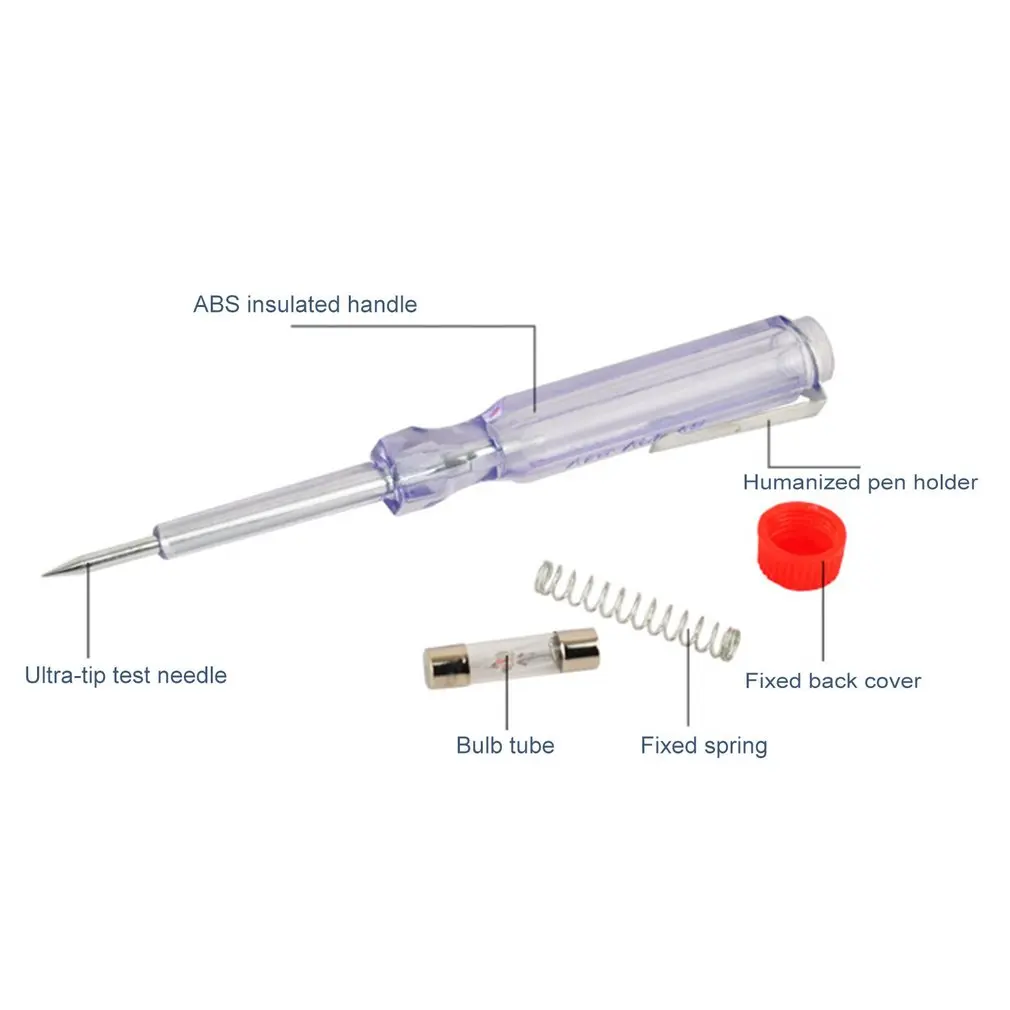 Car Battery Test Pen Small DC Transparent Test Pencil With Led Lights Car Modification And Maintenance Pencil 6-24V