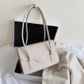 

Burminsa Frech Chic Baguette Bags For Women Luxury Design Female Shoulder Bags High Quality PU Leather Solid Top Hand Bags 2020