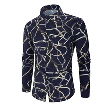 Мужские модные рубашки с принтом, роскошные Брендовые повседневные рубашки с отложным воротником и длинным рукавом, облегающие блузы, уличная мужская рубашка