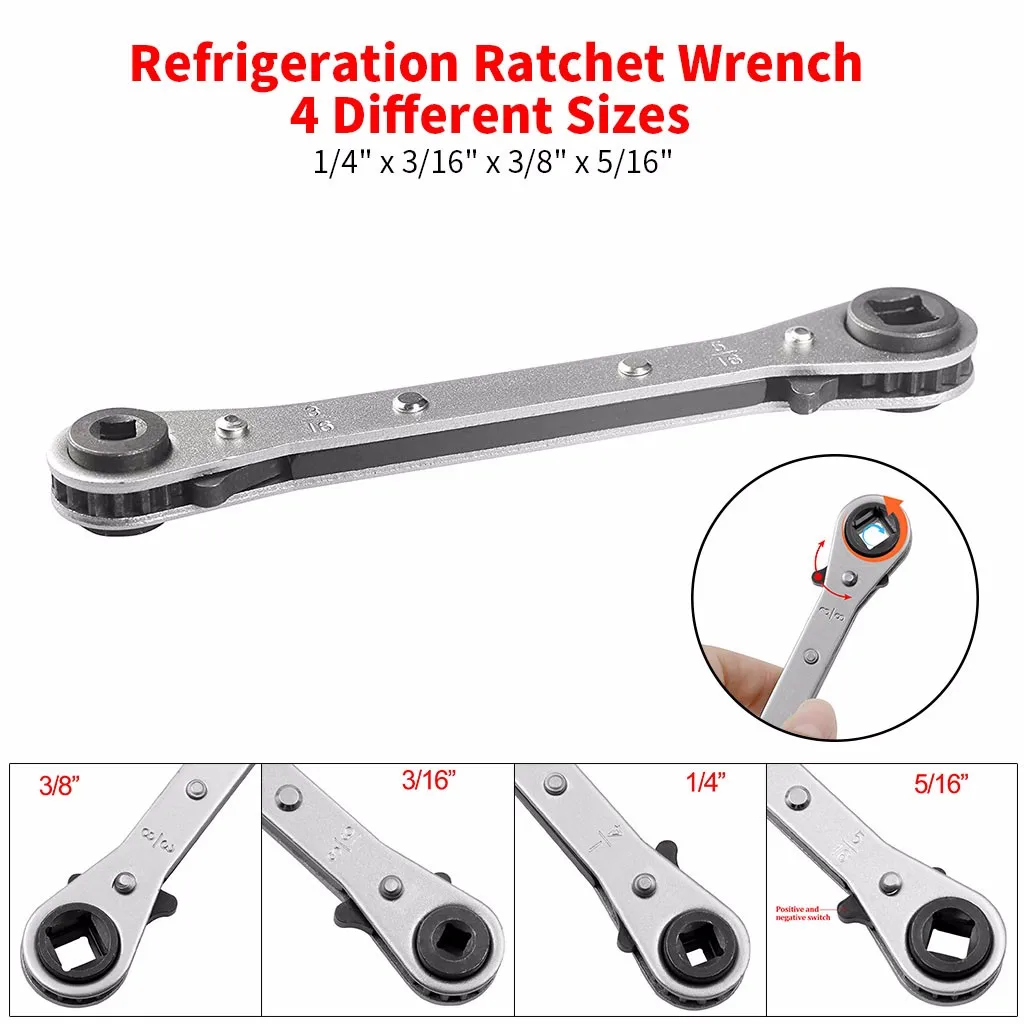 

Double-head four-use ratchet wrench ct-122 Refrigeration ratchet wrench Elbow ratchet wrench 1/4" x 3/16" ,3/8" x 5/16