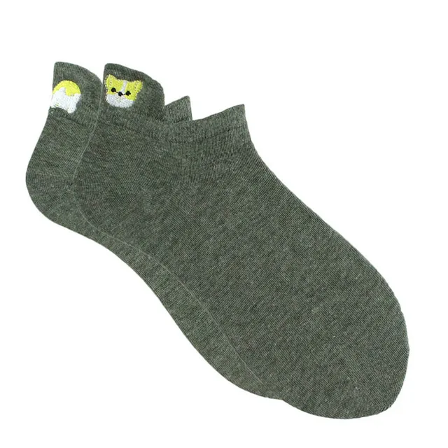 Anewmorn Cute Cat Cotton Boat Socks Woman's Embroidery Heel Ears Cartoon Socks Ins Fashion Kawaii Animal Girl Sokken E87green