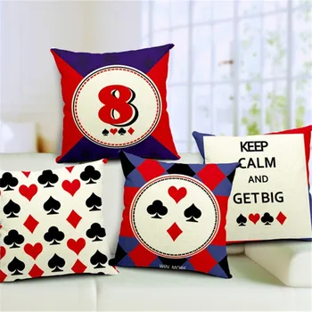 

Decorative throw pillows case Poker cotton linen cushion cover for sofa home decor housse coussin funda cojines 45x45cm