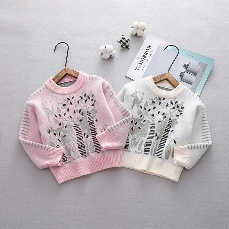 

2019 Autumn Winter Girls Long Sleeve O Neck Cartoon Tree Print Knitwear Sweaters Children Kids Pullover Jumpers