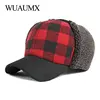 Wuaumx Winter Bomber Hats Men Thicken Russian Trapper Hat Earflap Baseball cap Red Black Plaid Windproof Bomber Hat For Women ► Photo 2/6